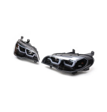 Передні фари з LED підсвіткою (2 шт, темні) для BMW X5 E70 2007-2013 рр.