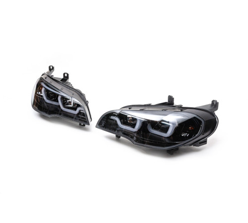 Передні фари з LED підсвіткою (2 шт, темні) для BMW X5 E70 2007-2013 рр.