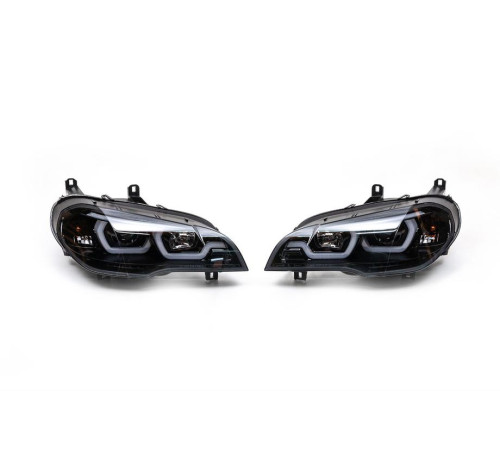 Передні фари з LED підсвіткою (2 шт, темні) для BMW X5 E70 2007-2013 рр.