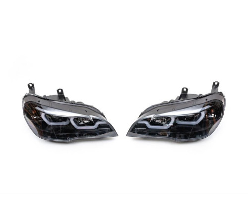 Передні фари з LED підсвіткою (2 шт, темні) для BMW X5 E70 2007-2013 рр.