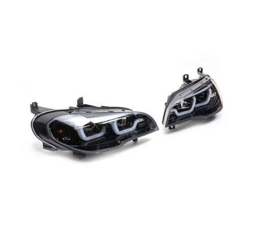 Передні фари з LED підсвіткою (2 шт, темні) для BMW X5 E70 2007-2013 рр.